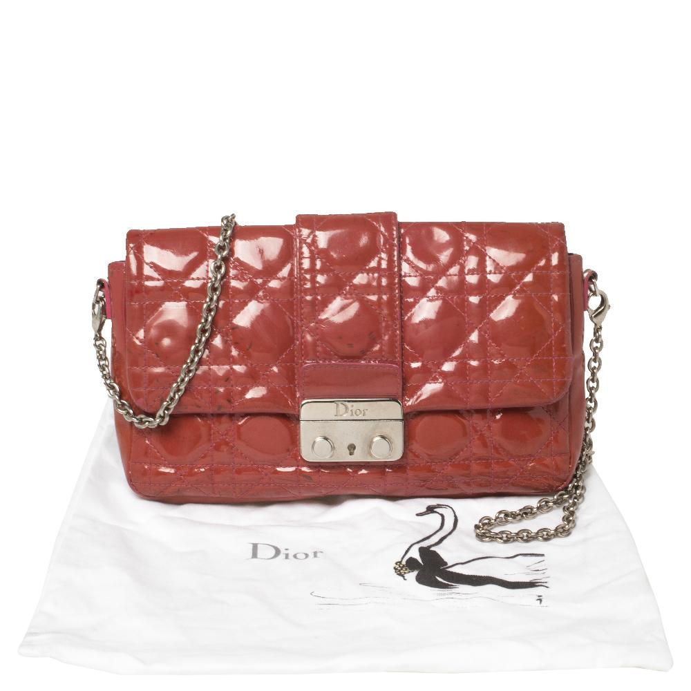 Dior Magenta Cannage Patent Leather New Lock Chain Clutch 8
