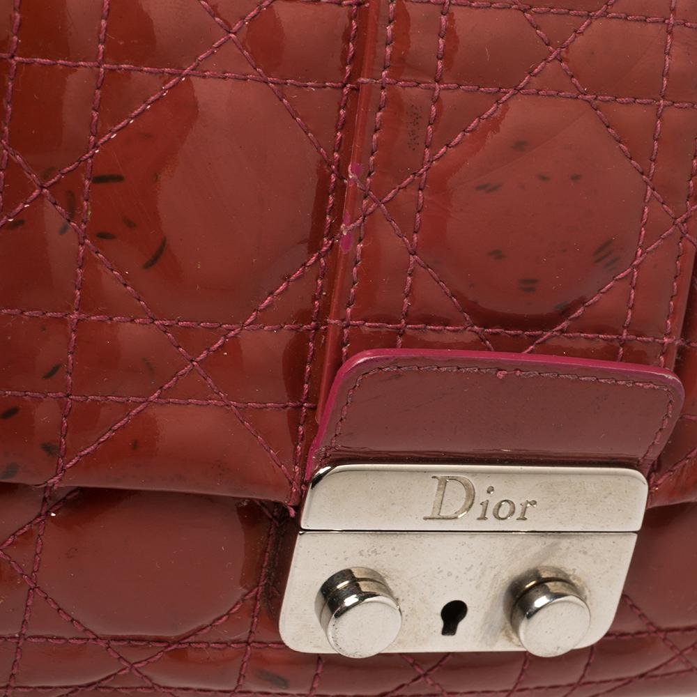 Dior Magenta Cannage Patent Leather New Lock Chain Clutch 1