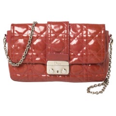 Dior Magenta Cannage Patent Leather New Lock Chain Clutch