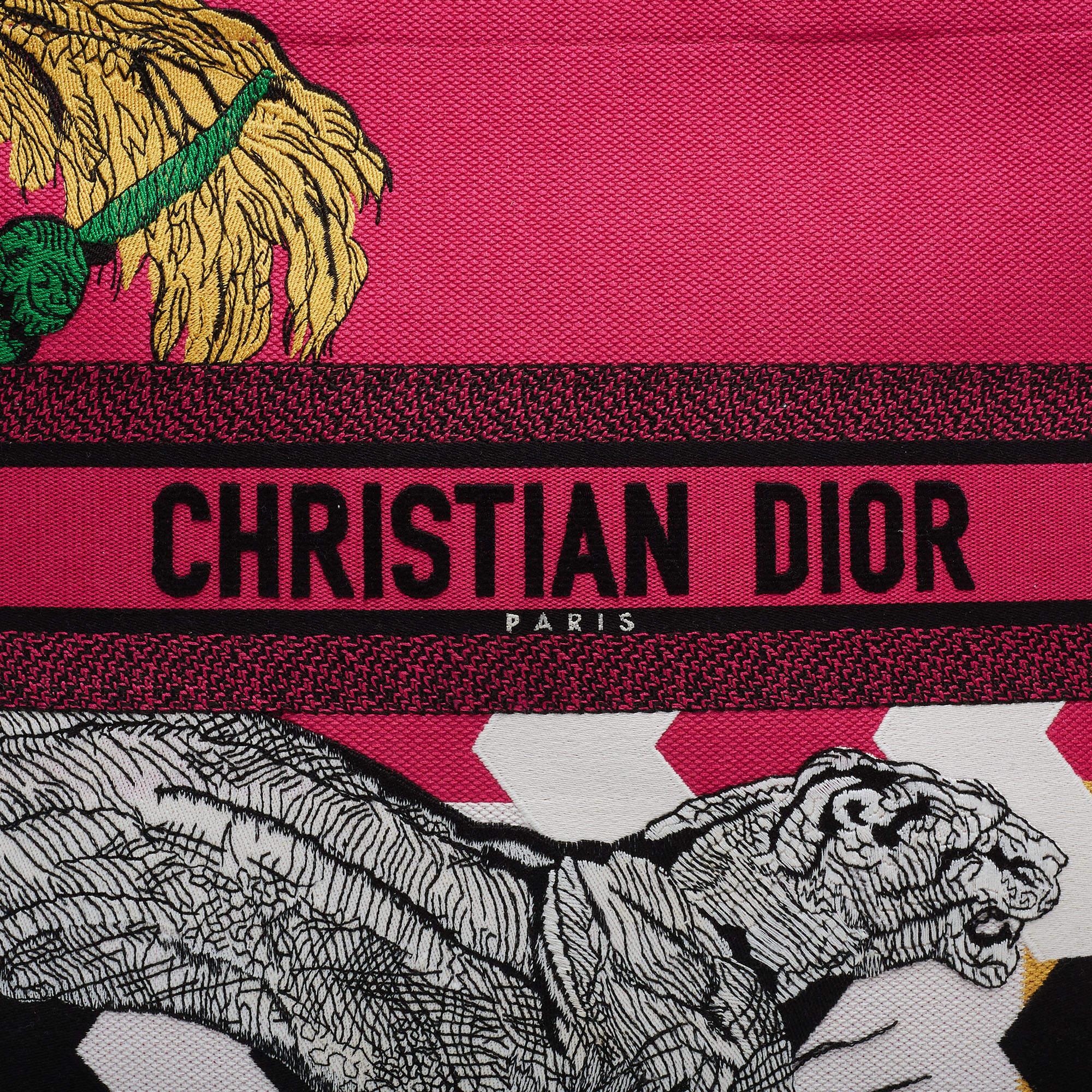 Dior Magenta/Multicolor D-Jungle Embroidered Canvas Large Book Tote 5