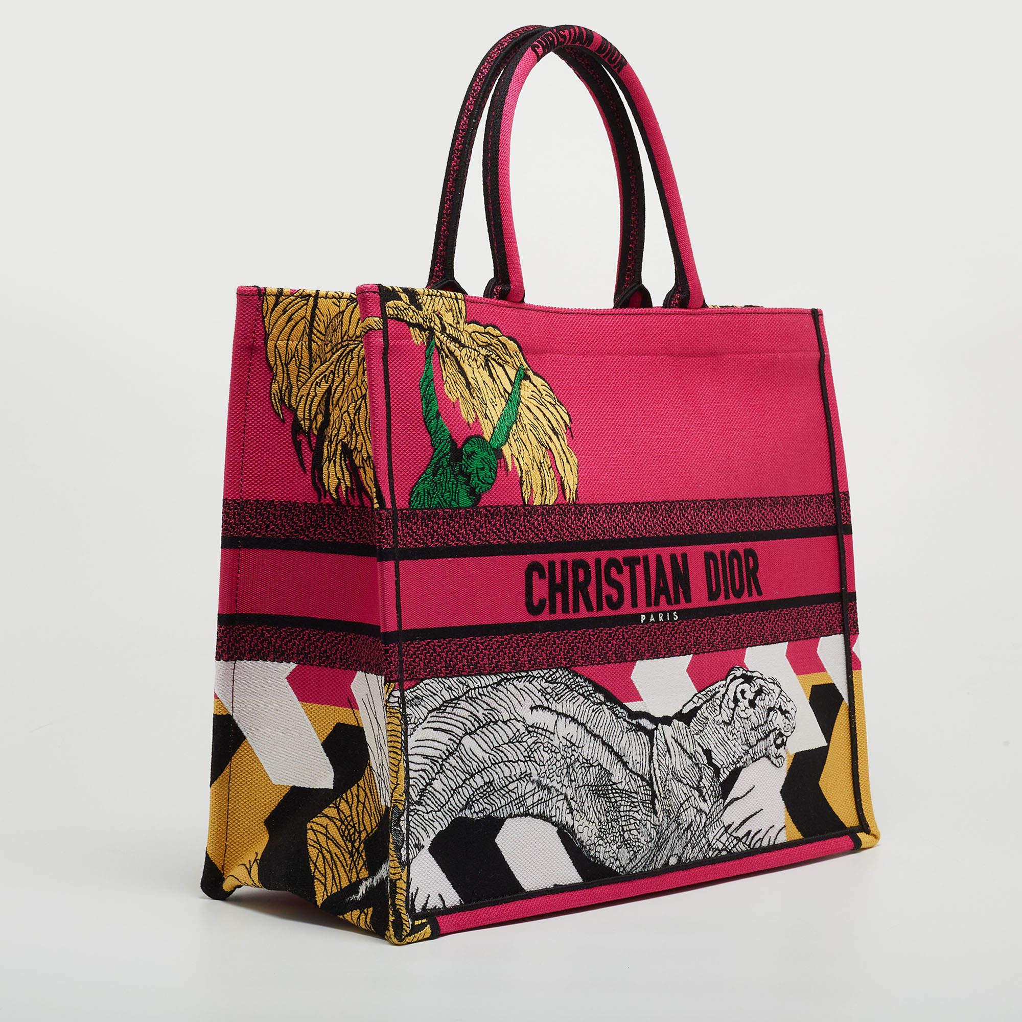 Dior Magenta/Multicolor D-Jungle Embroidered Canvas Large Book Tote 6