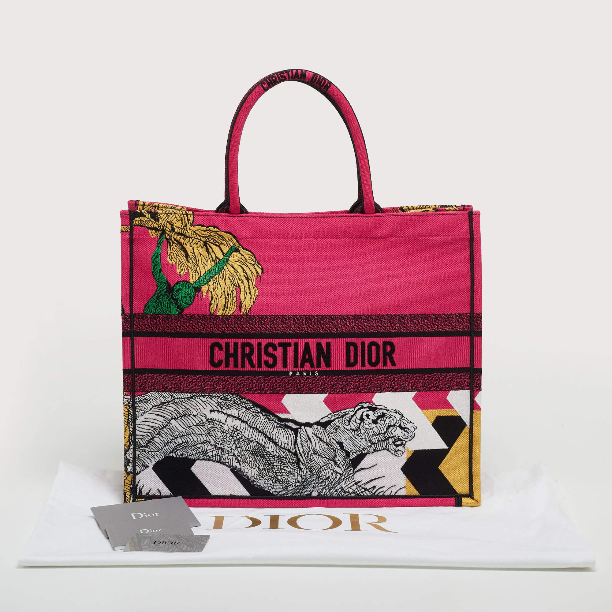 Women's Dior Magenta/Multicolor D-Jungle Embroidered Canvas Large Book Tote