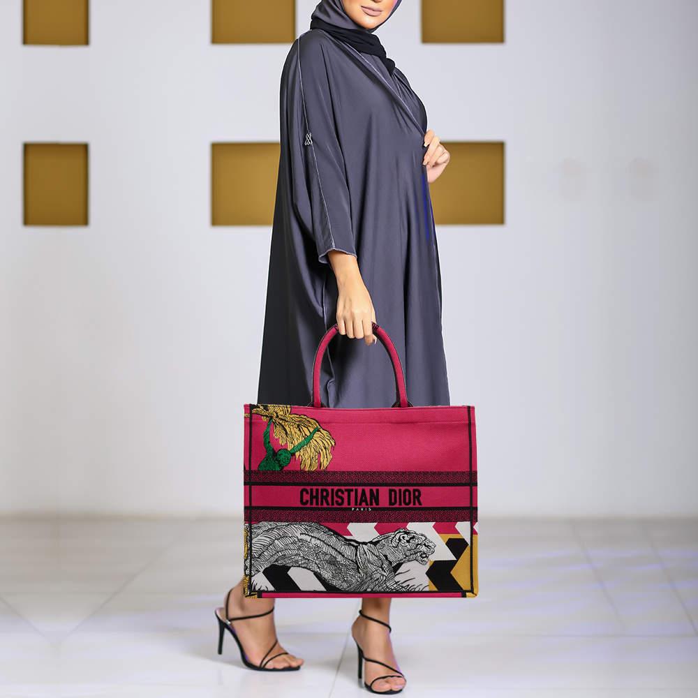 Dior Magenta/Multicolor D-Jungle Embroidered Canvas Large Book Tote 1