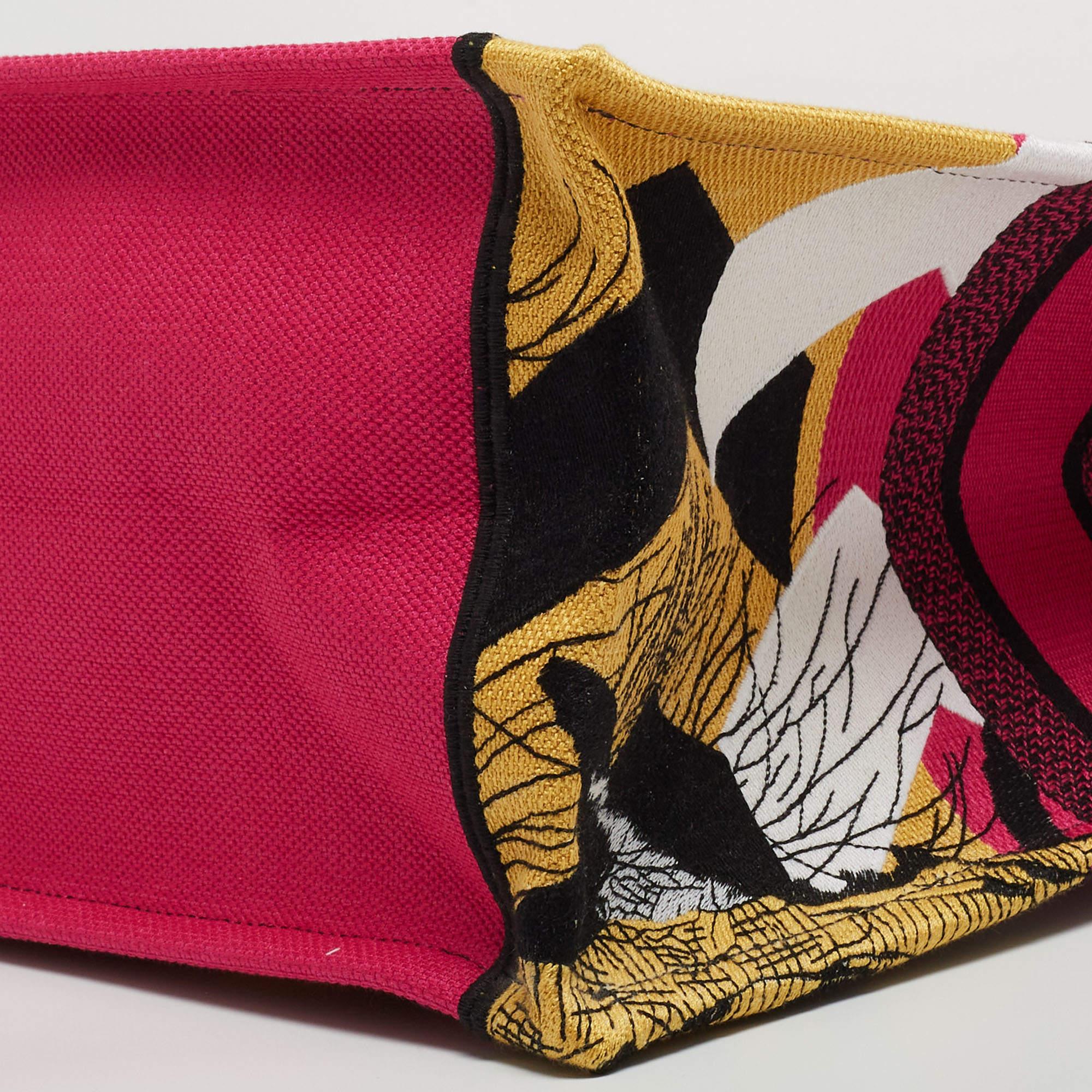 Dior Magenta/Multicolor D-Jungle Embroidered Canvas Large Book Tote 2