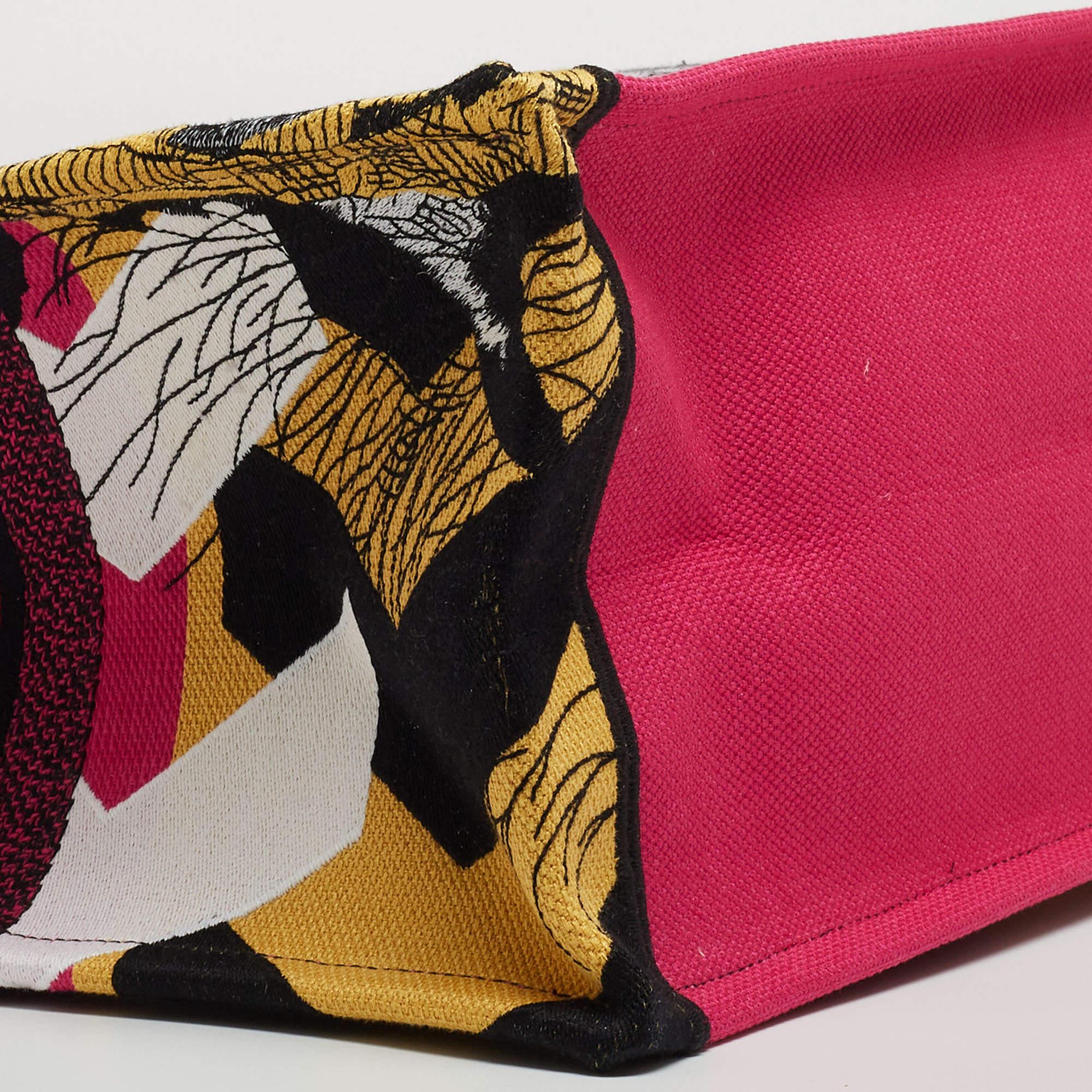 Dior Magenta/Multicolor D-Jungle Embroidered Canvas Large Book Tote 4