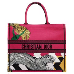 Used Dior Magenta/Multicolor D-Jungle Embroidered Canvas Large Book Tote