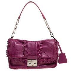 Dior Magenta Perforated Leather Ruffle New Lock Flap Bag