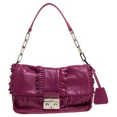 Dior Magenta Perforated Leather Ruffle New Lock Flap Bag