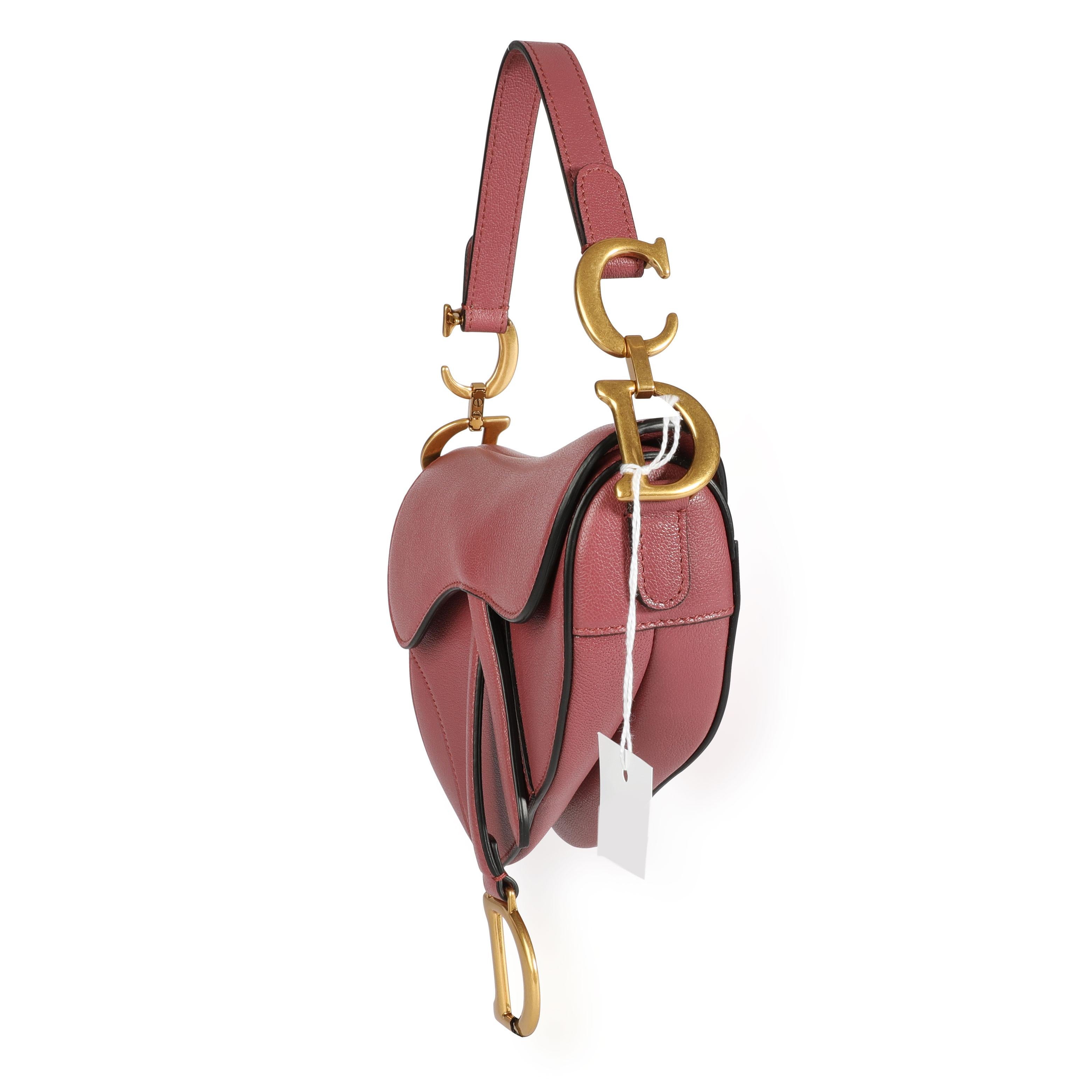 Pink Dior Mallow Rose Shiny Goatskin Leather Mini Saddle Bag with Shoulder Strap