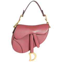 Dior Mallow Rose Shiny Goatskin Leather Mini Saddle Bag with Shoulder Strap