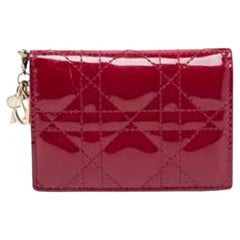 Dior Maroon Cannage Patent Leather Lady Dior Card Holder