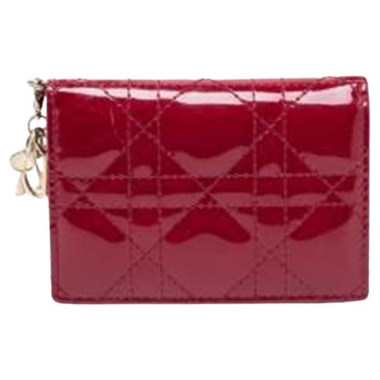 Dior Maroon Cannage Patent Leather Lady Dior Card Holder For Sale at