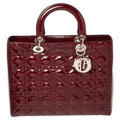 Dior Maroon Cannage Patent Leather Large Lady Dior Tote