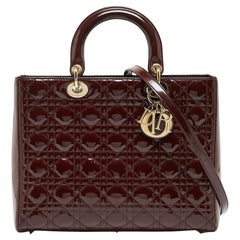 Dior Cannage Granate Charol Lady Dior Tote