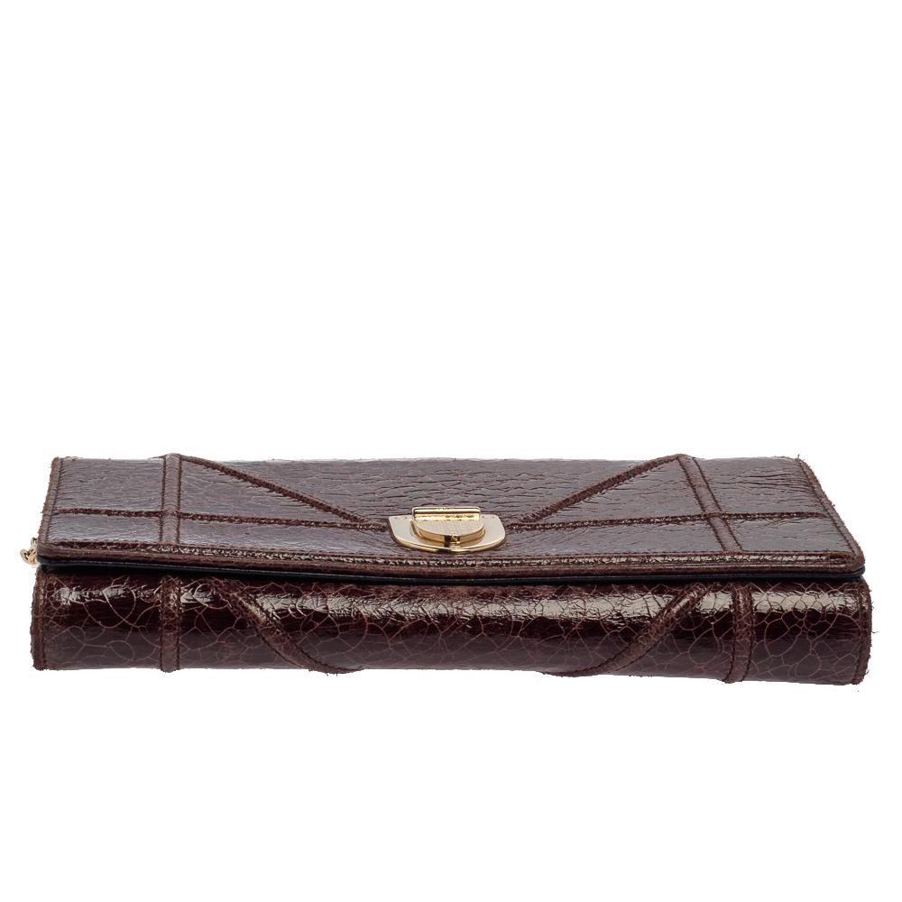 Women's Dior Maroon Crinkled Leather Diorama Wallet On Chain