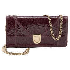 Dior Maroon Crinkled Leather Diorama Wallet On Chain