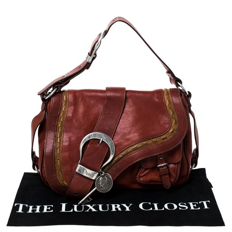 Dior Maroon Leather Double Saddle Shoulder Bag For Sale at 1stdibs