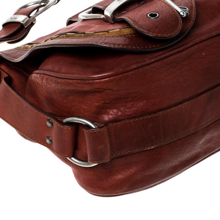 Dior Maroon Leather Double Saddle Shoulder Bag For Sale at 1stdibs