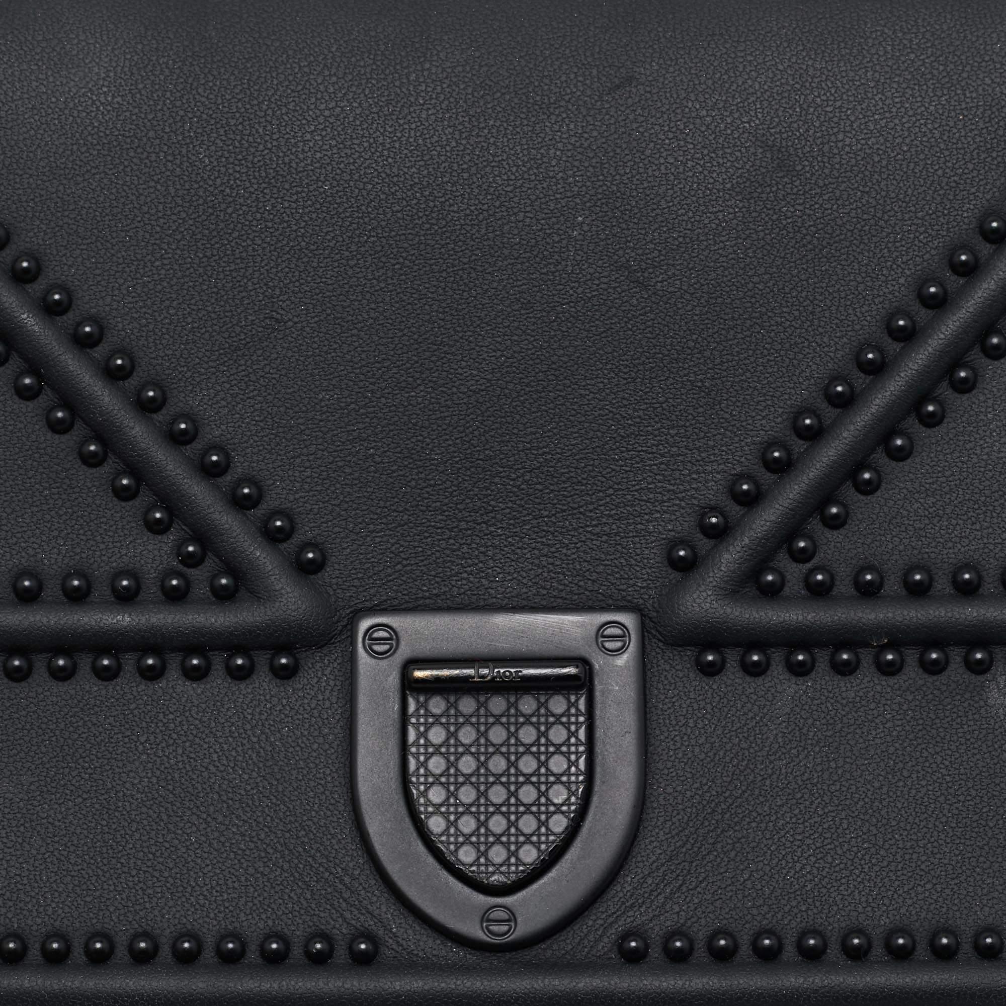 Dior Matte Black Leather Studded Diorama Wallet on Chain 7