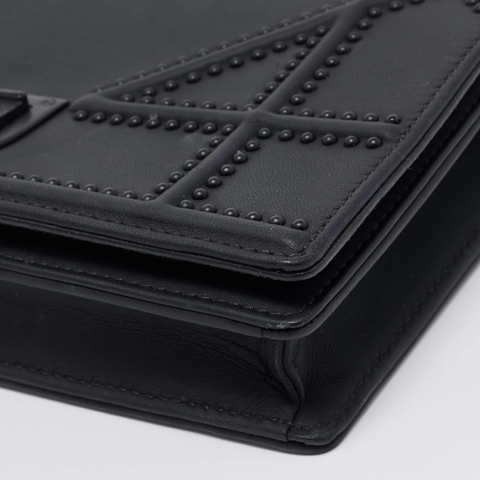 Women's Dior Matte Black Leather Studded Diorama Wallet on Chain