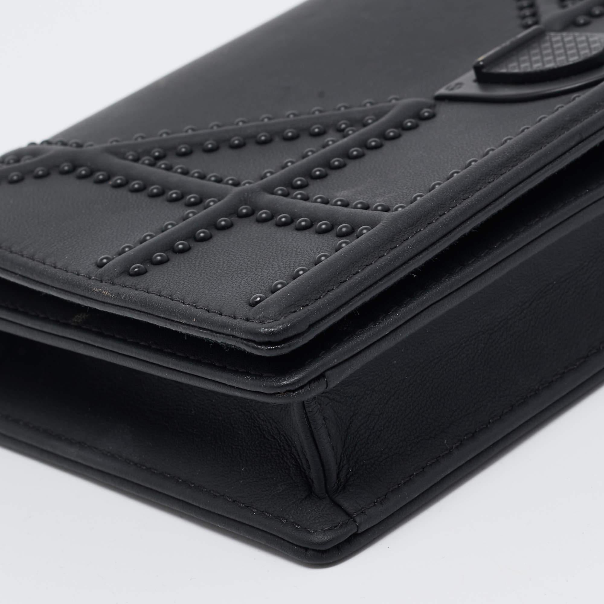 Dior Matte Black Leather Studded Diorama Wallet on Chain 1