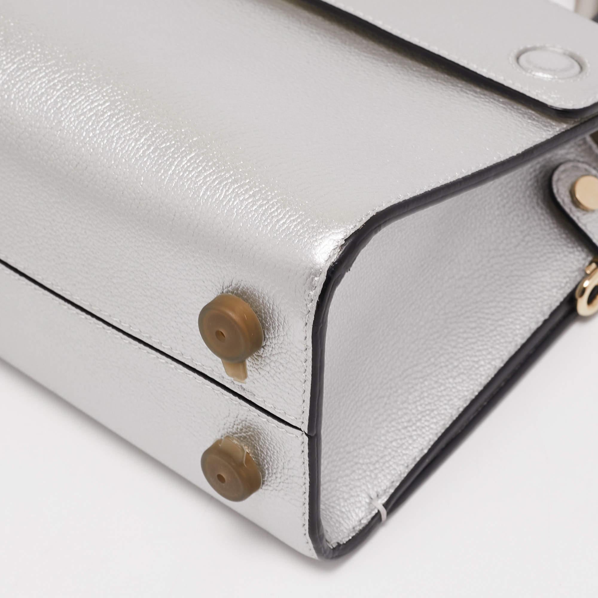 Dior Matte Silver Leather Mini Diorever Top Handle Bag 6