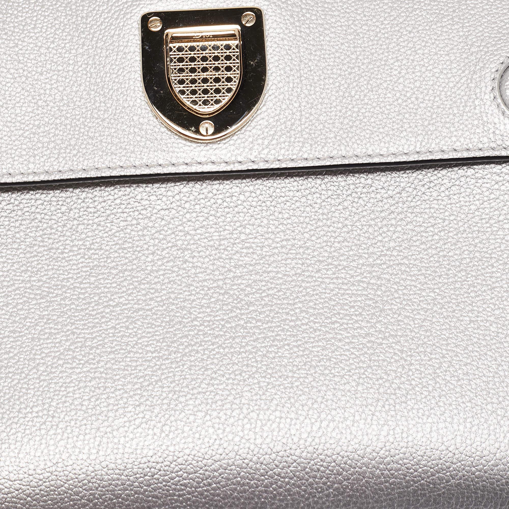 Dior Matte Silver Leather Mini Diorever Top Handle Bag 7