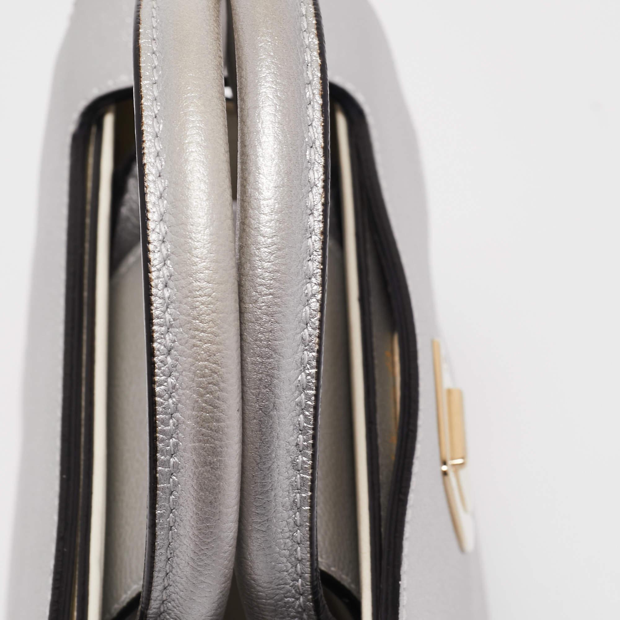 Dior Matte Silver Leather Mini Diorever Top Handle Bag 16