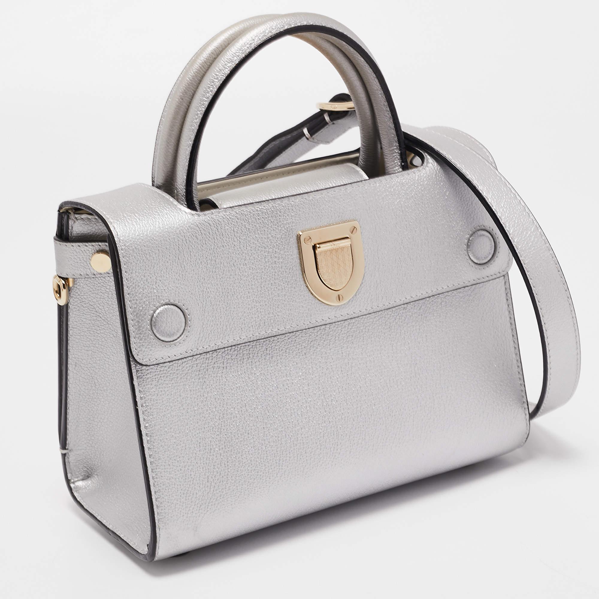 Women's Dior Matte Silver Leather Mini Diorever Top Handle Bag