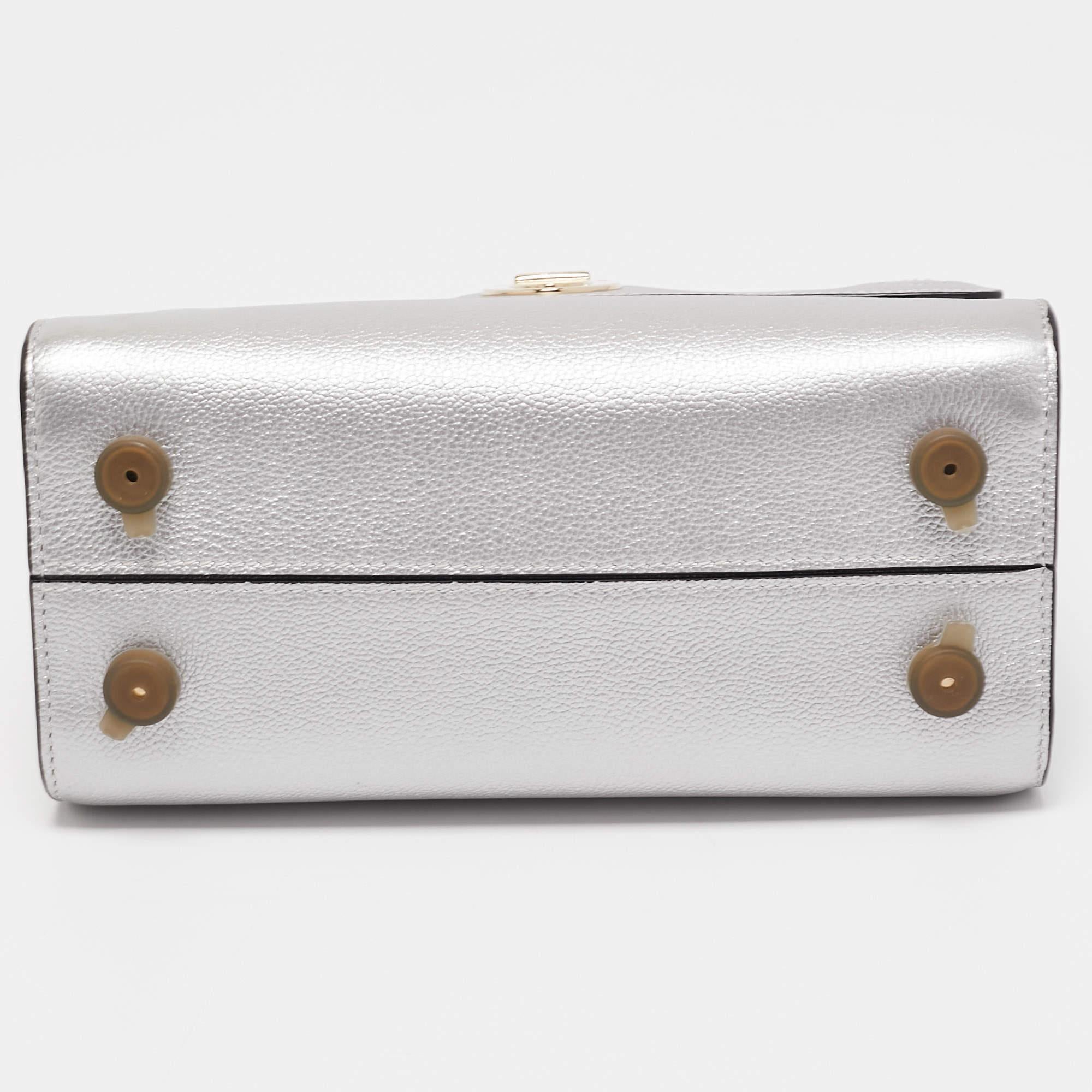 Dior Matte Silver Leather Mini Diorever Top Handle Bag 1