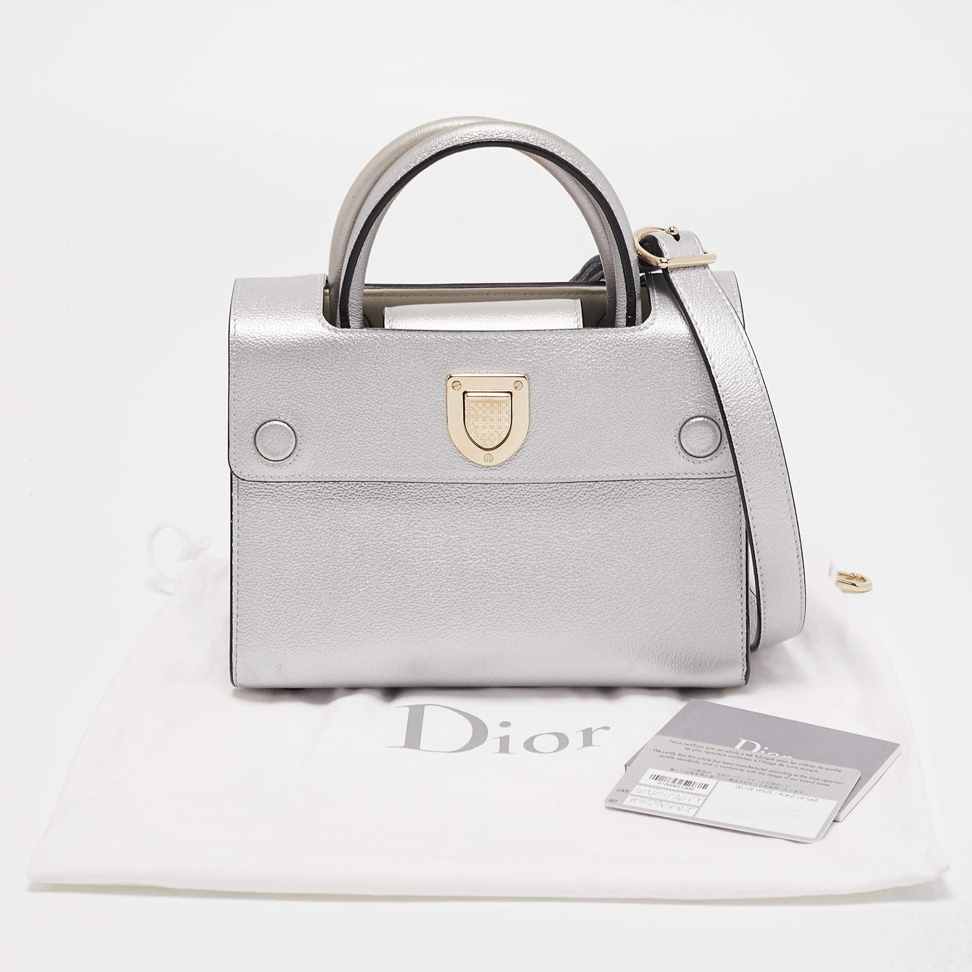 Dior Matte Silver Leather Mini Diorever Top Handle Bag 2