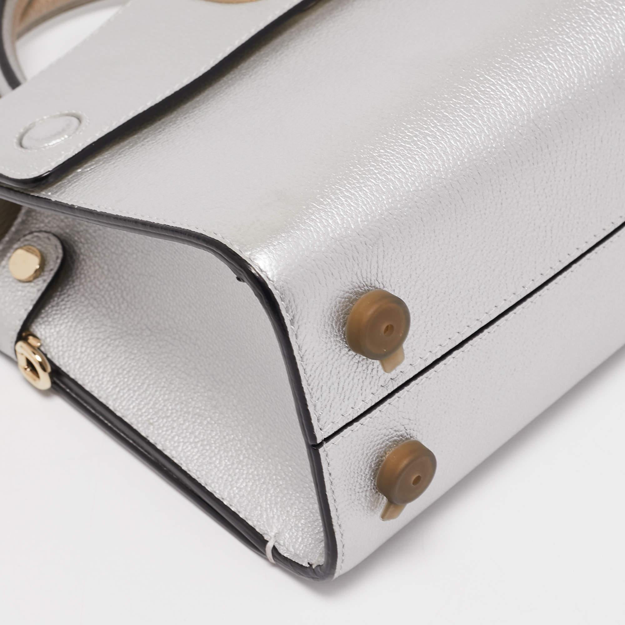 Dior Matte Silver Leather Mini Diorever Top Handle Bag 5