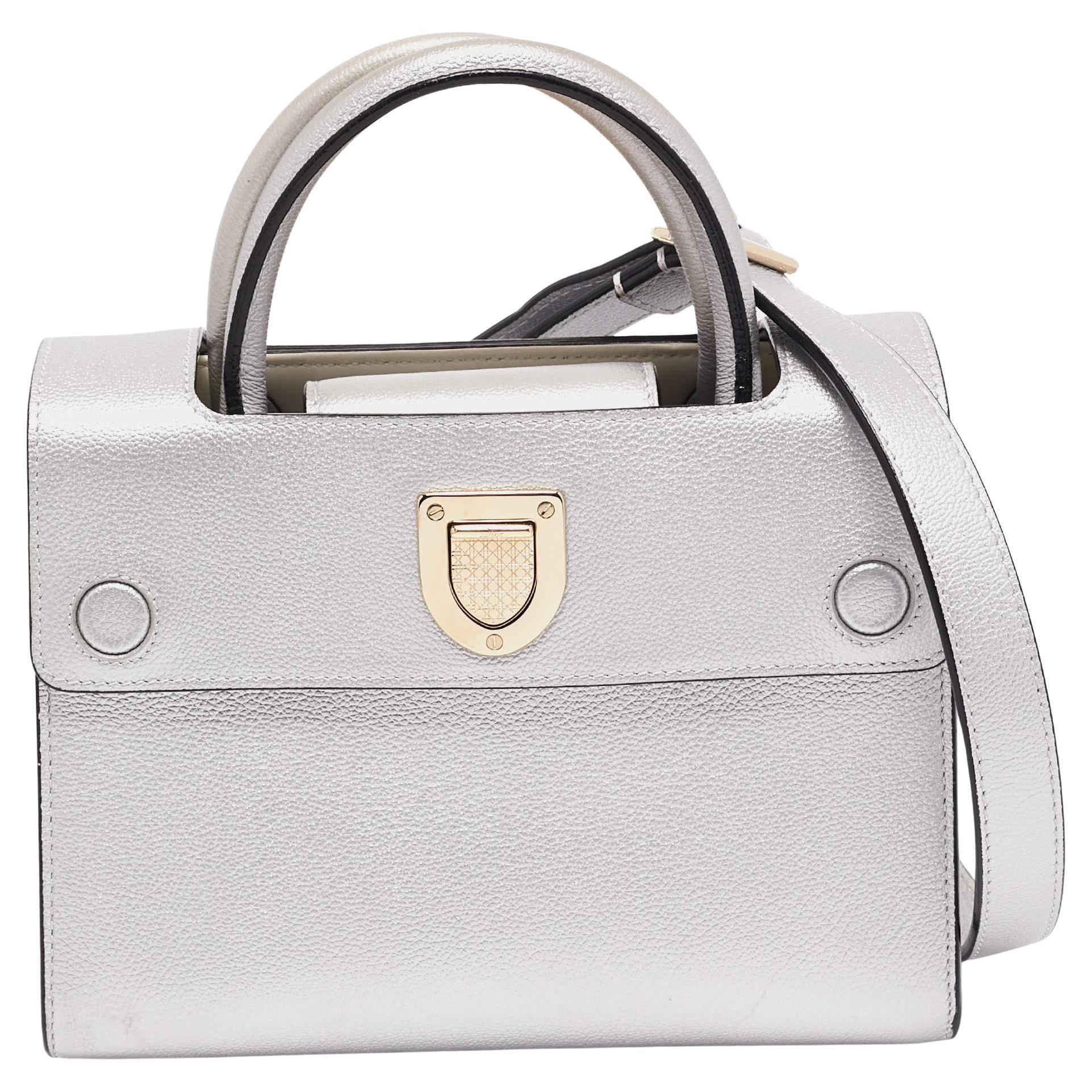 Dior Matte Silver Leather Mini Diorever Top Handle Bag