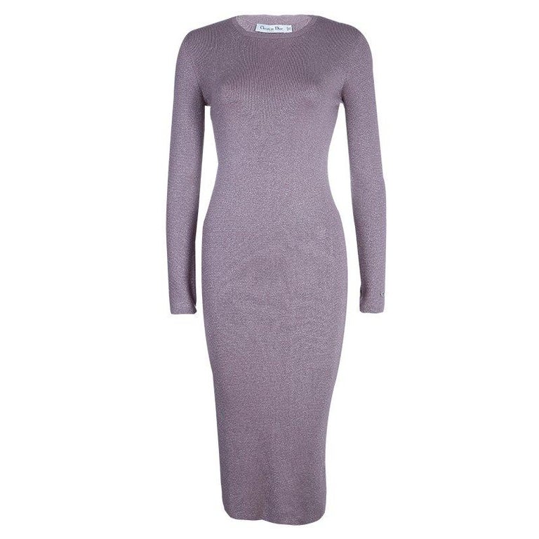 Dior Mauve Knit Bodycon Long Sleeve Maxi Dress S at 1stdibs