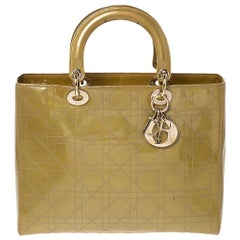 Dior Medallion Yellow Cannage Patent Leather Large Lady Dior Tote