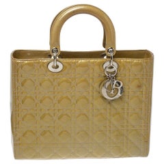 Dior Medallion Yellow Cannage Patent Leather Large Lady Dior Tote