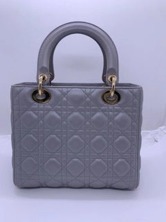 DIOR Medium Lady Dior Bag Grey Cannage Lambskin Gold Hardware