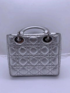Dior Medium Lady Dior Silver Lambskin Cannage SHW Crossbody Bag