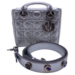Dior Medium Lady Dior Silver Lambskin Cannage SHW Crossbody Bag