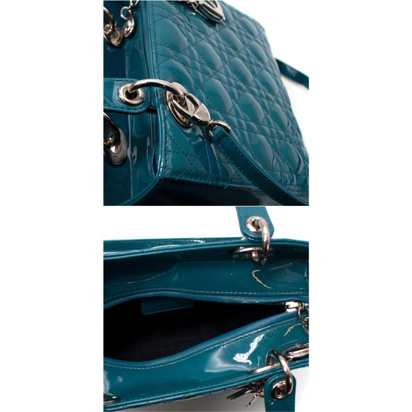 Dior Medium Teal Patent Leather Cannage Lady Dior Bag For Sale 2