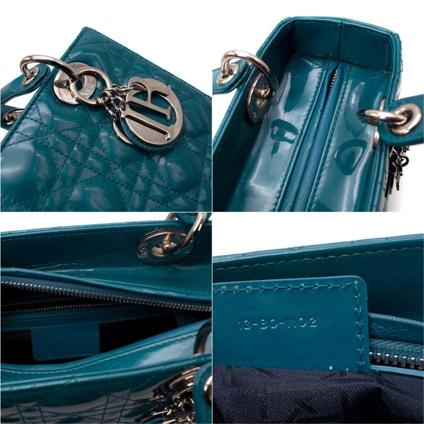 Dior Medium Teal Patent Leather Cannage Lady Dior Bag For Sale 1