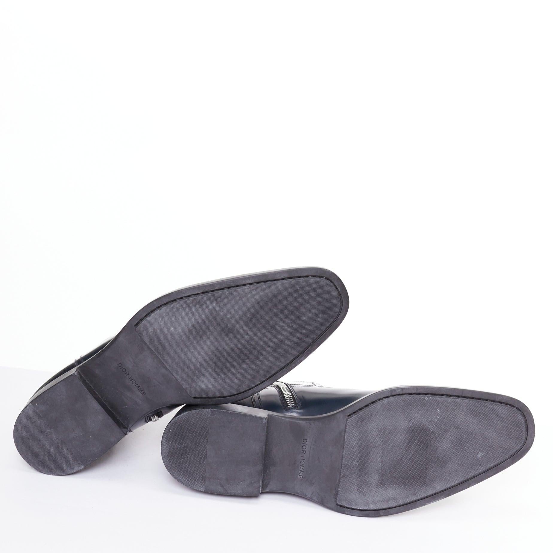 DIOR MEN bottines minimales en cuir de veau bleu nuit à fermeture éclair argentée EU43 en vente 5