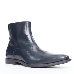 DIOR MEN midnight blue calfskin silver zip minimal ankle boots EU43