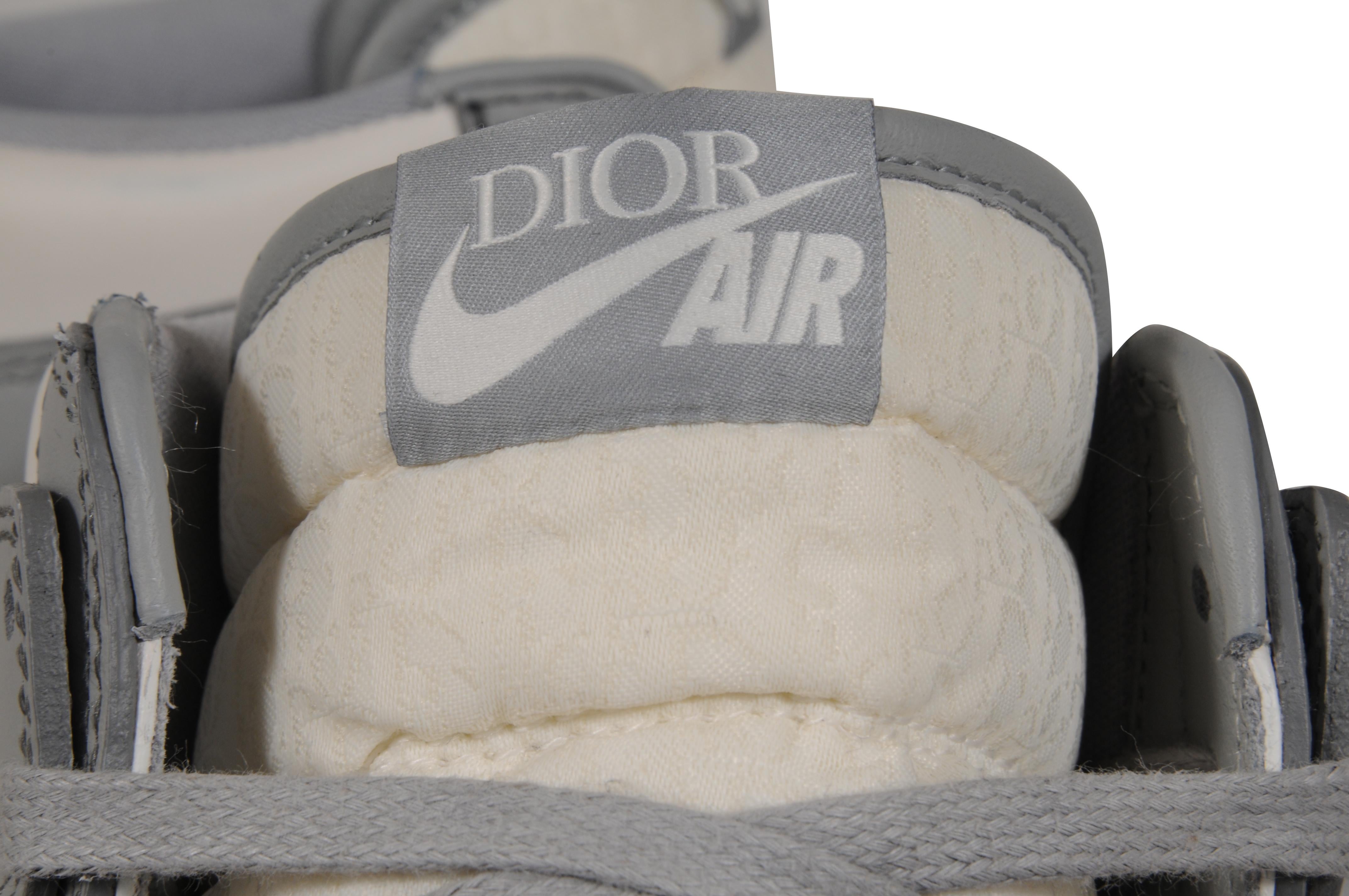 Dior Mens Air Jordan 1 Sneakers Oblique Logo US 10 EU 43 Gray Leather High Top en venta 9