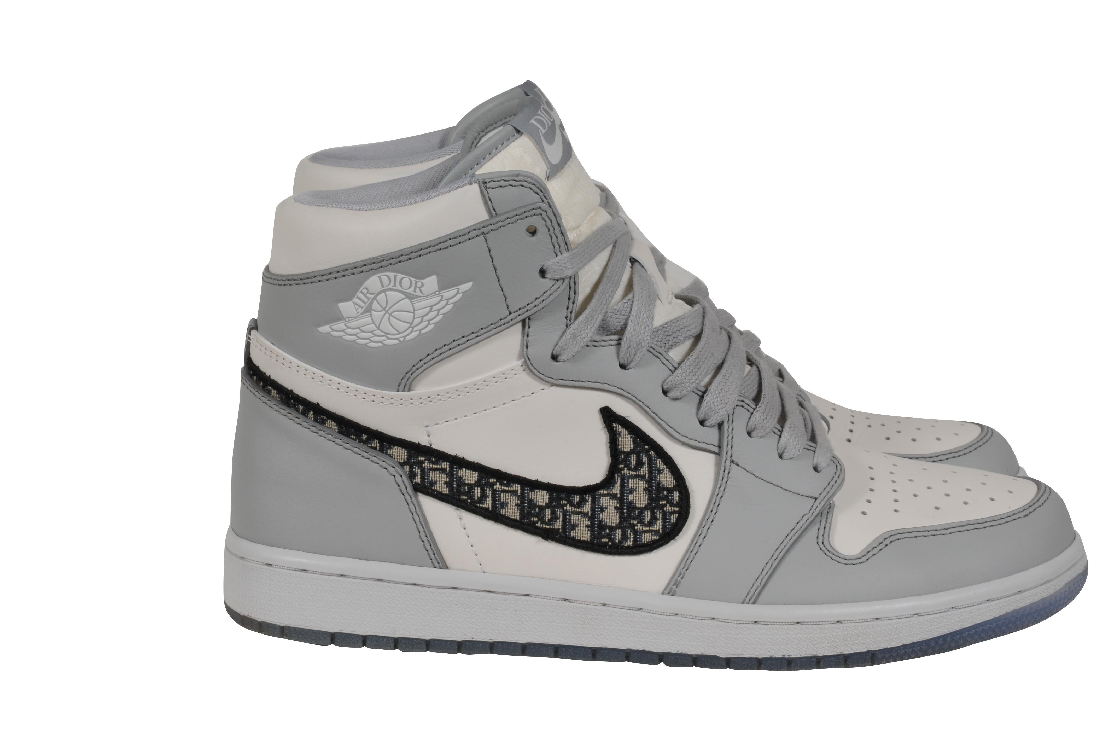 Dior Mens Air Jordan 1 Sneakers Oblique Logo US 10 EU 43 Gray Leather High Top en venta 3