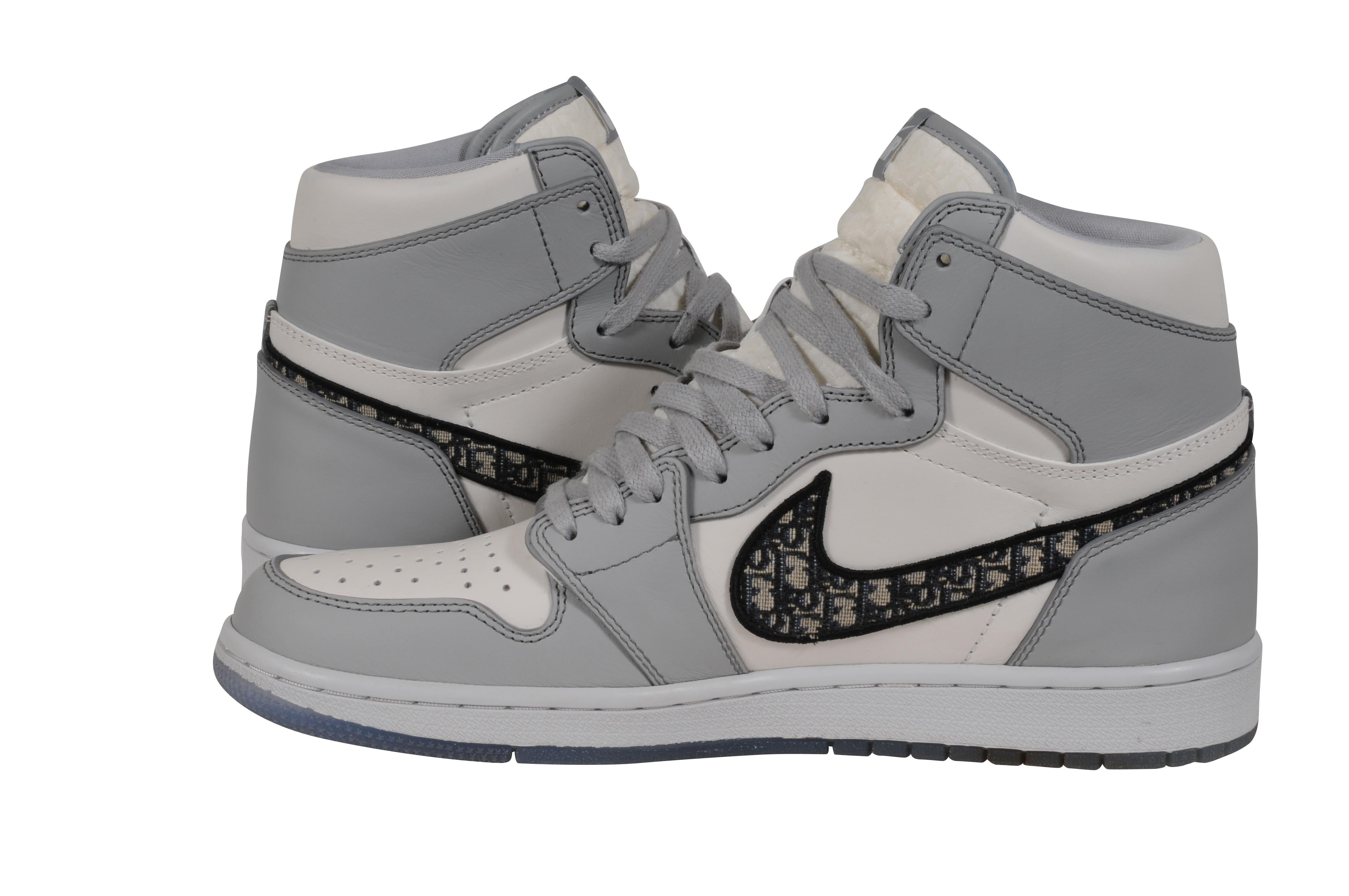 Dior Mens Air Jordan 1 Sneakers Oblique Logo US 10 EU 43 Gray Leather High Top en venta 4