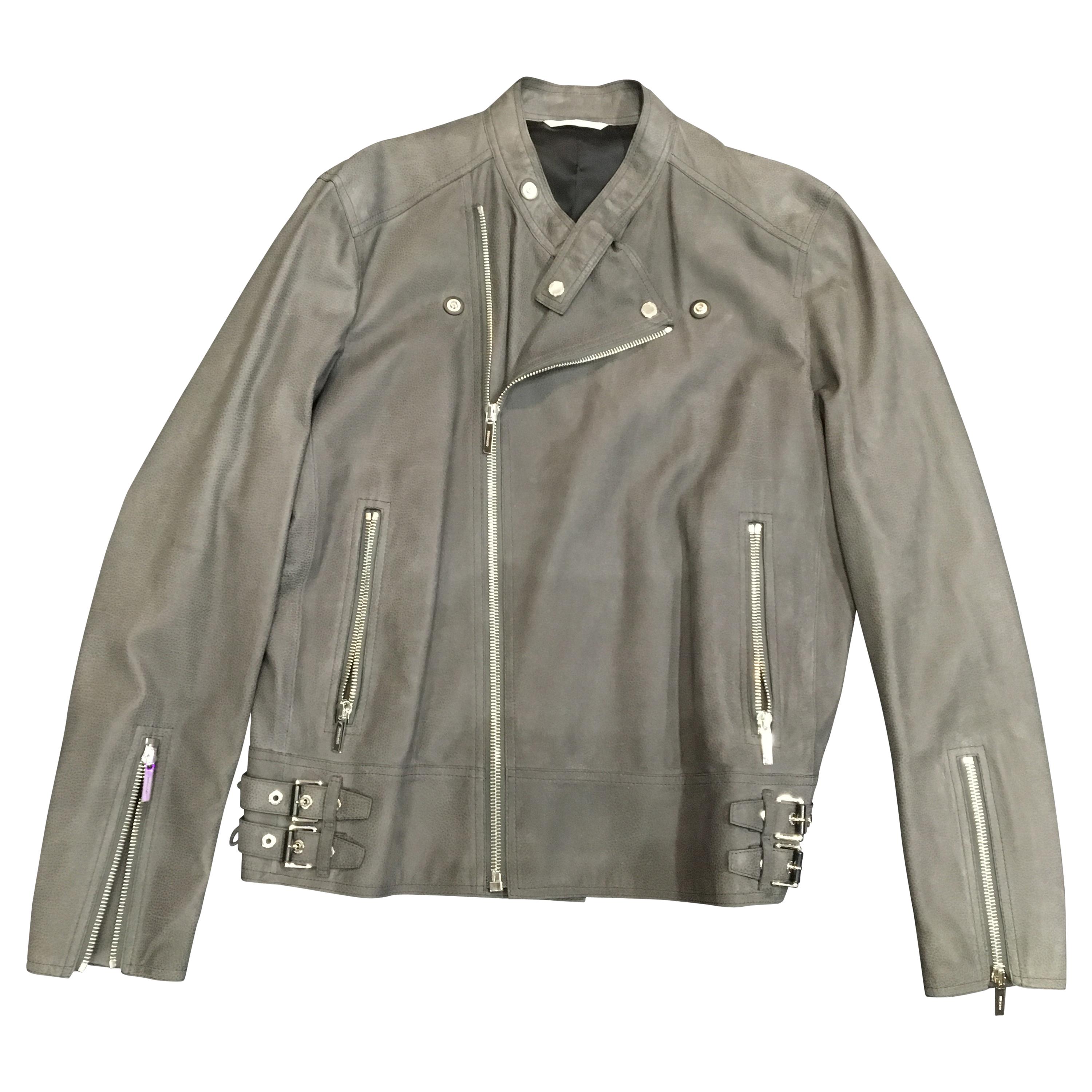 Dior Men's Grey Leather Jacket For Sale