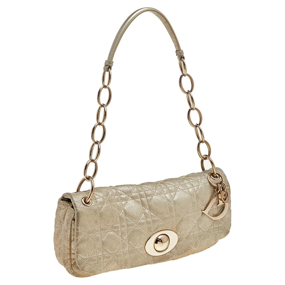 Dior Metallic Beige Cannage Quilted Leather Rendezvous Shoulder Bag 3