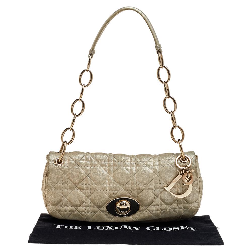 Dior Metallic Beige Cannage Quilted Leather Rendezvous Shoulder Bag 5