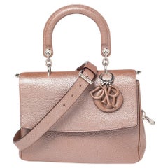 Dior Metallic Beige Leather Small Be Dior Flap Top Handle Bag
